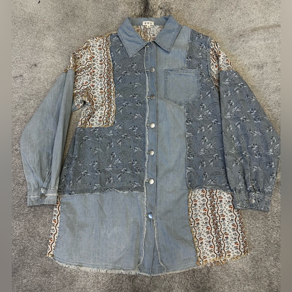 Patchwork Denim Button Up Long sleeve Shirt